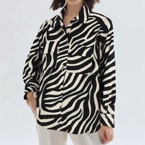 Zebra print felted oversized fit shirt jacket